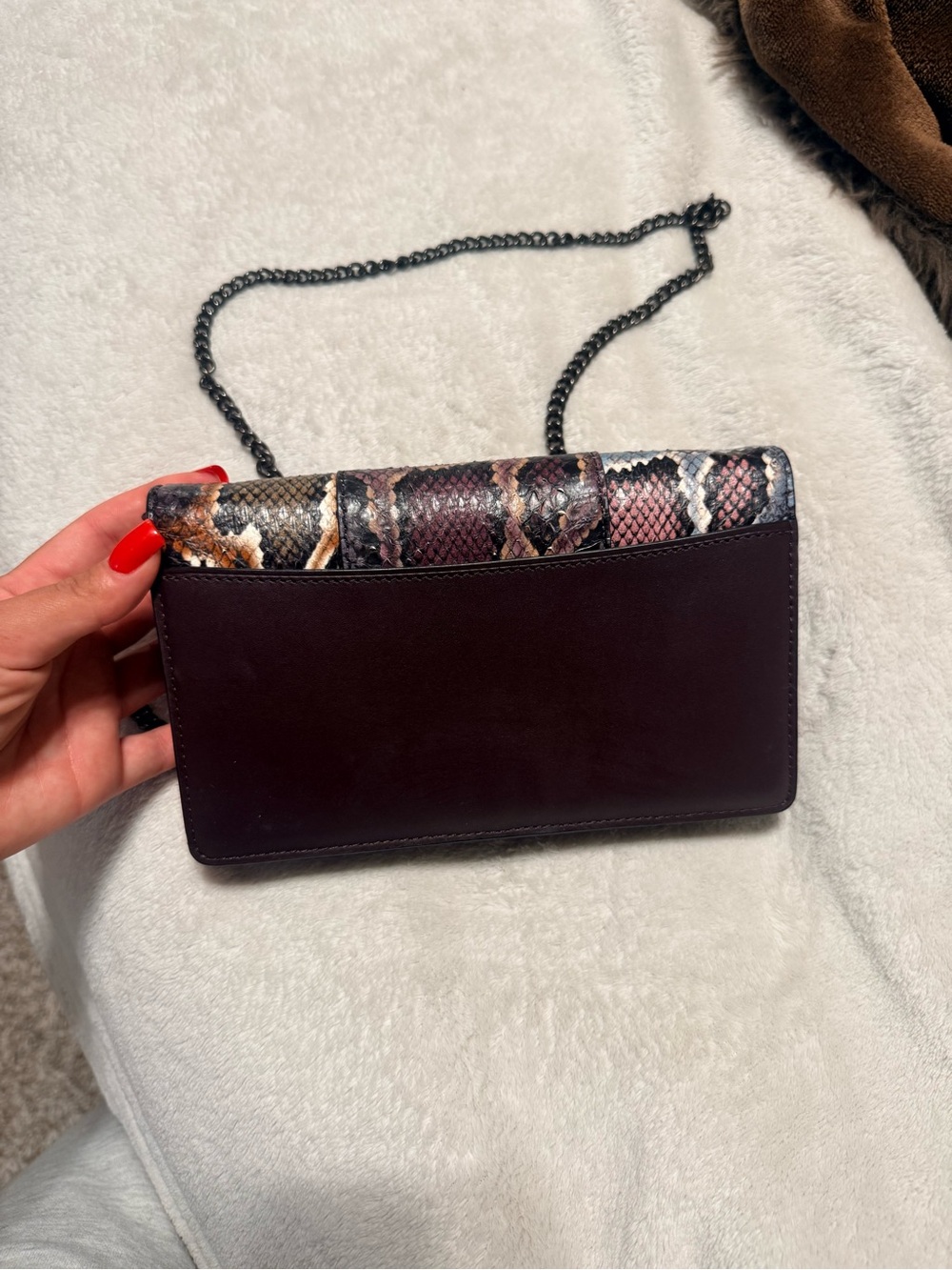 Coach Callie Fold Over Snakeskin Chain Crossbody Wallet — Brown - Picture 2 of 5